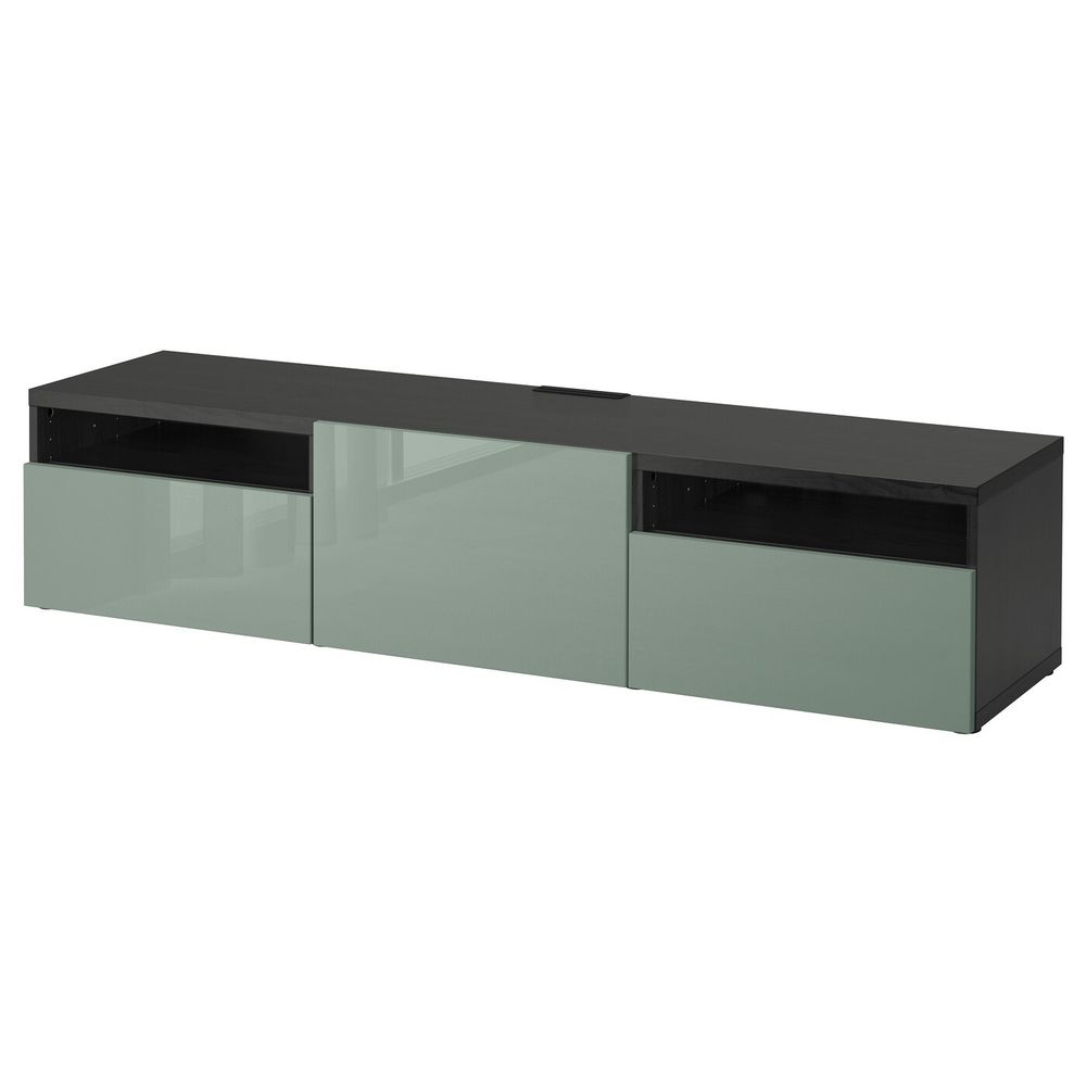 Тумба под ТВ, черно-коричневый, Сельсвикен глянцевый/серо-зеленый светлый, 180x40x38 см IKEA БЕСТО 092.503.82 - фото 1