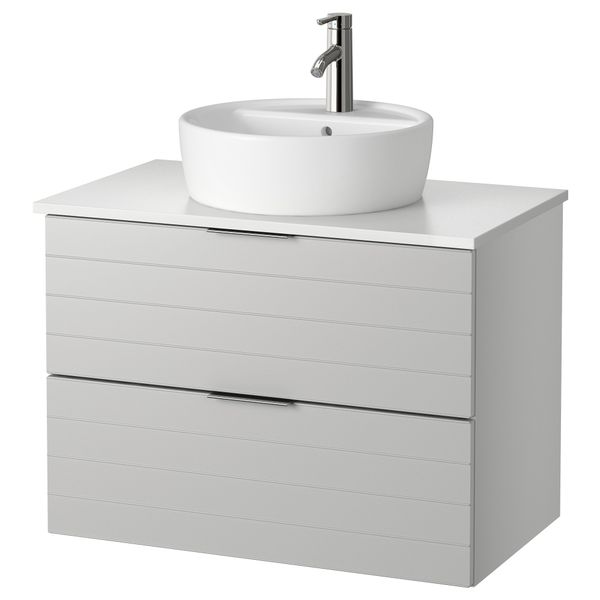 Шкаф п-раковину/столешн45/раковина ГОДМОРГОН/АЛДЕРН / ТОРНВИКЕН, светло-серый, белый - фото 1