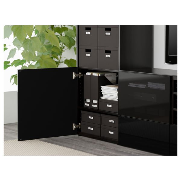 Шкаф для ТВ, комбинированный, стекляные дверцы БЕСТО, черно-коричневый, Сельсвикен глянцевый/черный дымчатое стекло (240x40x230 - фото 3