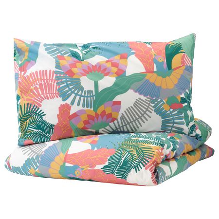 Пододеяльник и 1 наволочка, белый/разноцветный 150x200/50x70 см IKEA СКОГСФИББЛА 904.593.48