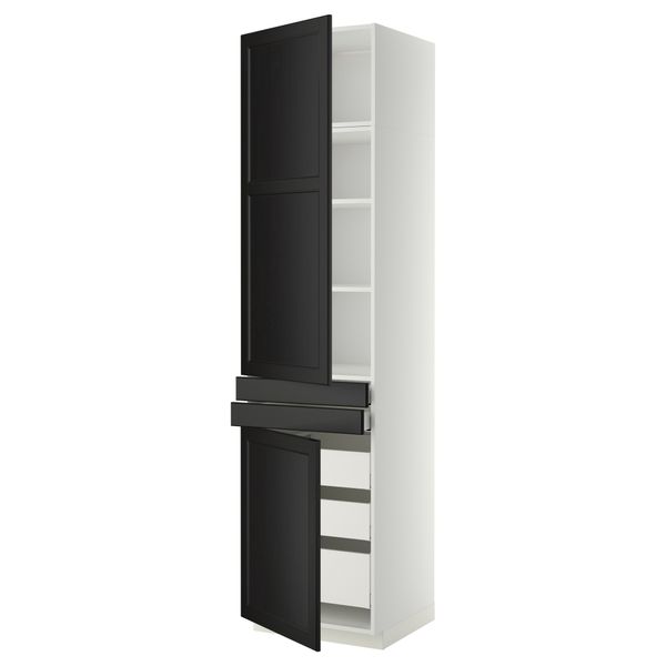 Высокий шкаф + полки, 5 ящиков, 2 дверцы, 2 фронтальных МЕТОД / МАКСИМЕРА, белый, Лаксарби черно-коричневый - фото 1