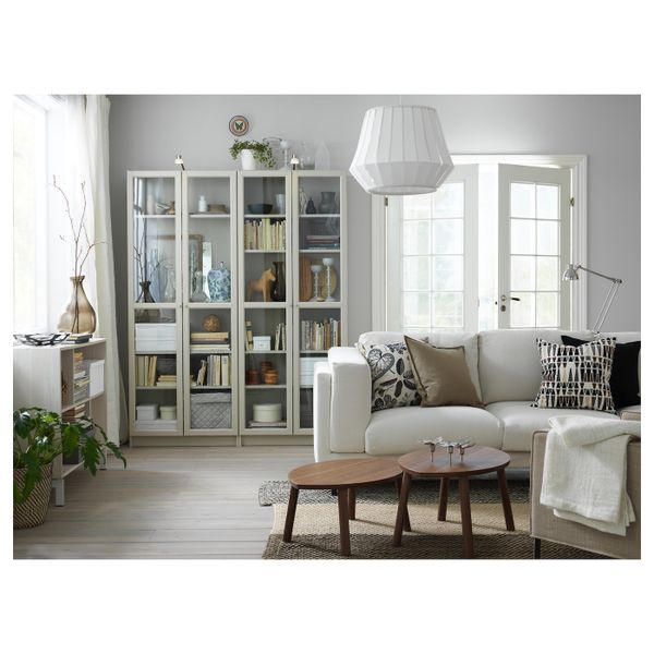 Шкаф книжный со стеклянными дверьми, бежевый, 80x30x202 см IKEA БИЛЛИ 803.842.21 - фото 5