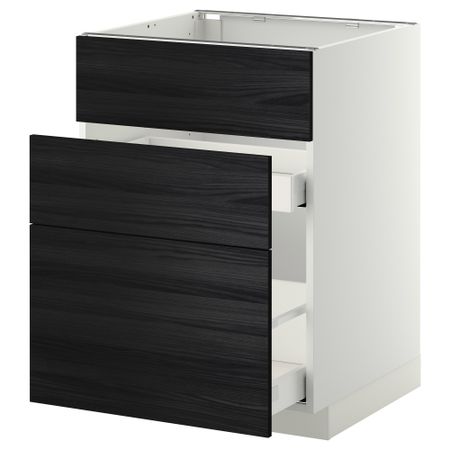 Напольный шкаф под мойку + 3 фронтальных панели, 2 ящика МЕТОД / МАКСИМЕРА, белый, Тингсрид черный