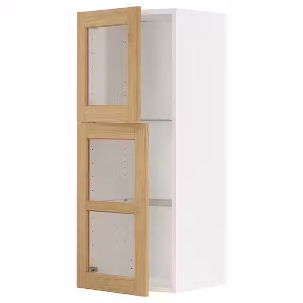 METOD Навесной шкаф/полки/2стеклян двери - белый/Forsbacka дуб 40x100 см - фото 1