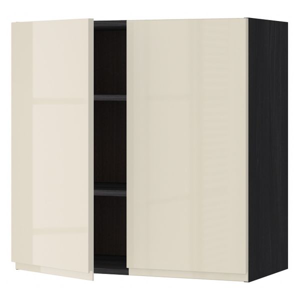 Навесной шкаф с полками/2дверцы, черный, Воксторп глянцевый светло-бежевый 80x80 см IKEA МЕТОД 192.406.89 - схема-чертеж с размерами
