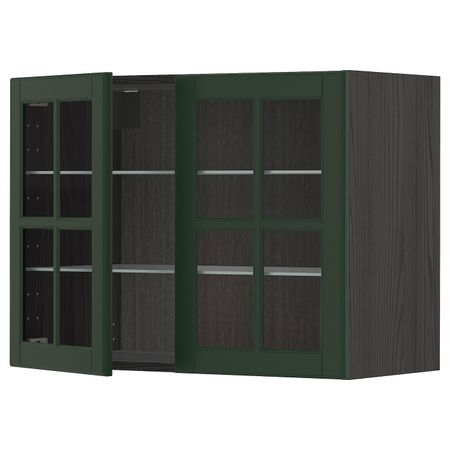 Навесной шкаф с полками, 2 стекло дв, черный/Будбин темно-зеленый 80x60 см IKEA МЕТОД 893.132.34