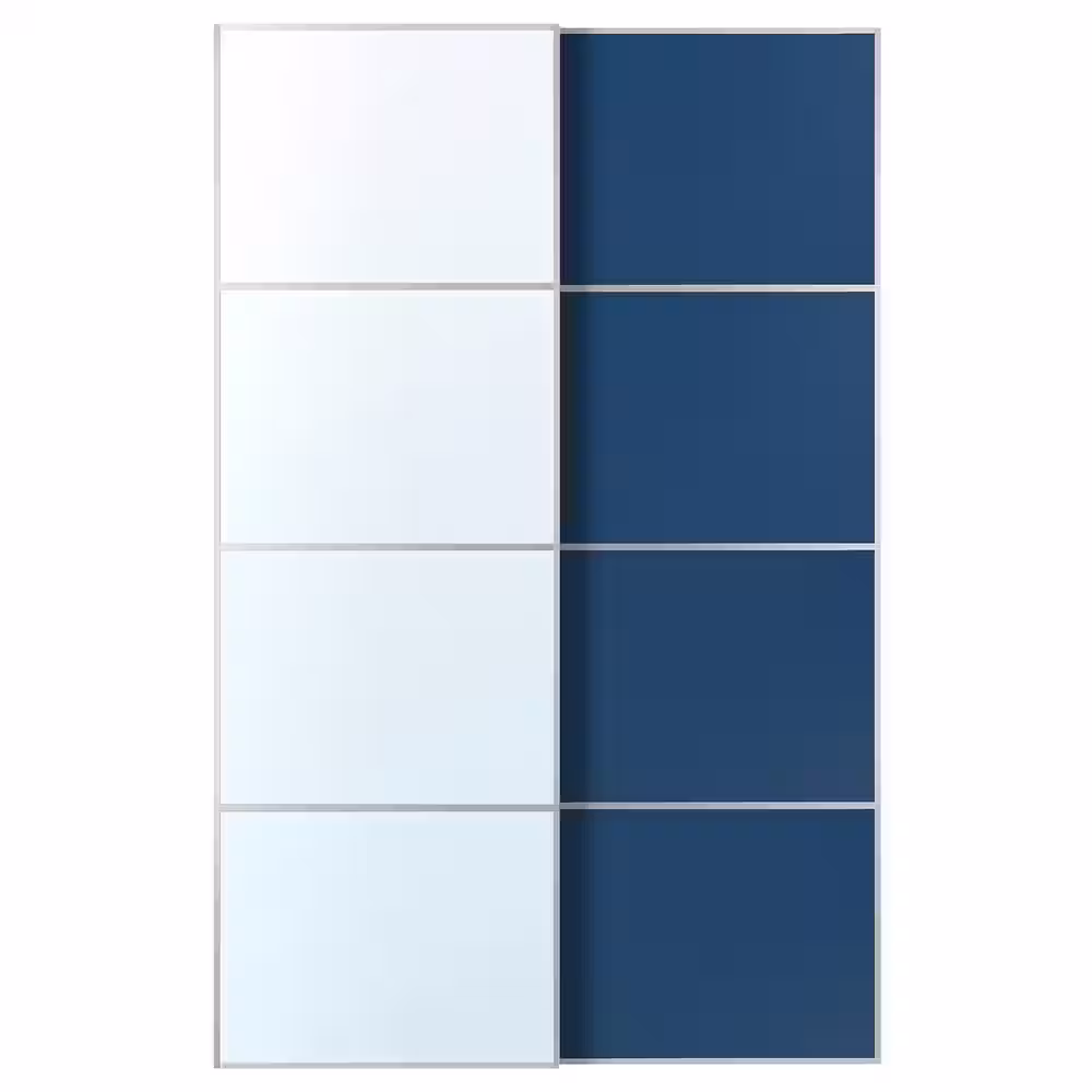 AULI / MEHAMN Пара раздвижных дверей - алюминий зеркальное стекло/двусторонний синий 150x236 см - фото 1