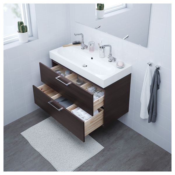 Шкаф для раковины с 2 ящиками ГОДМОРГОН / БРОВИКЕН, черно-коричневый (100x48x68 см) - фото 5