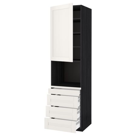 Высокий шкаф для комбинированния СВЧ, 4 ящика МЕТОД / МАКСИМЕРА, черный, Сэведаль белый