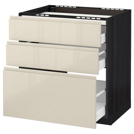 Напольный шкаф, 3 фронтальных панели/3ящика, черный, Воксторп глянцевый светло-бежевый 80x60 см IKEA МЕТОД 892.383.86