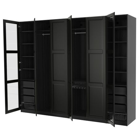 Гардероб ПАКС, черно-коричневый Ундредаль, Ундредаль стекло (300x60x236 см)