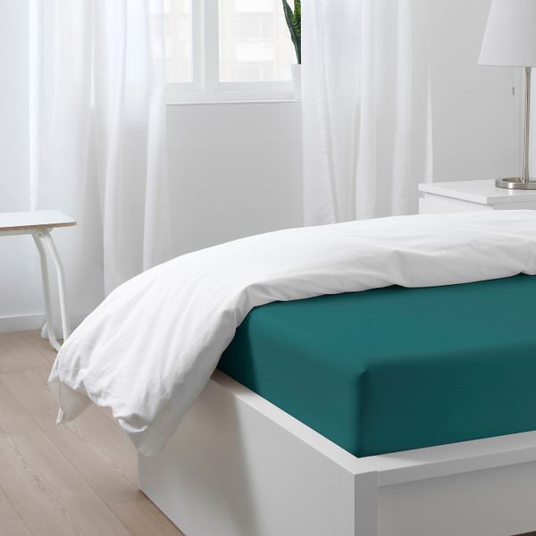 Простыня натяжная, темно-зеленый 90x200 см IKEA NATTJASMIN НАТТЭСМИН 004.336.64 - схема-чертеж с размерами
