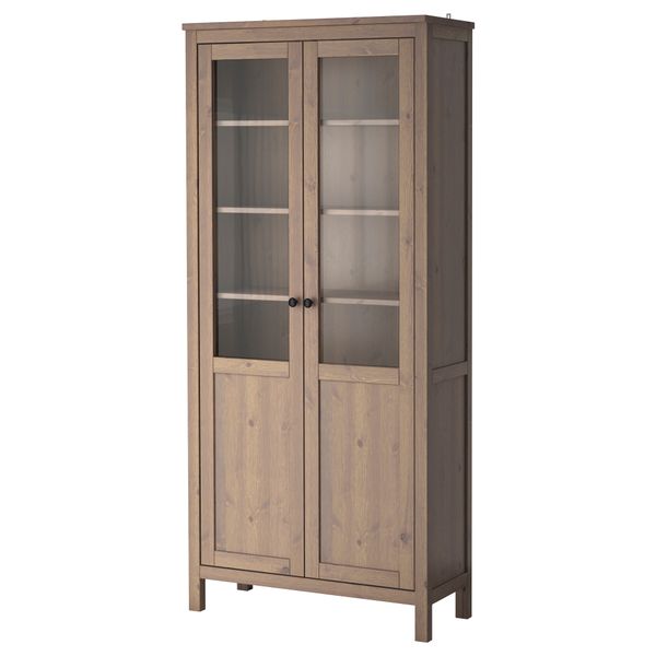 Шкаф с глухой, стеклянной дверцей ХЕМНЭС, серо-коричневый (90x197 см) - фото 1