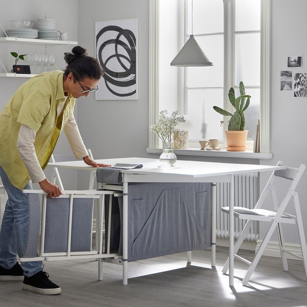 Складной стол с отделением для хранения, белый, светло-серый, 33, 89, 145x98 см IKEA KALLHÄLL КАЛЛХЭЛЛ 005.112.23 - фото 7