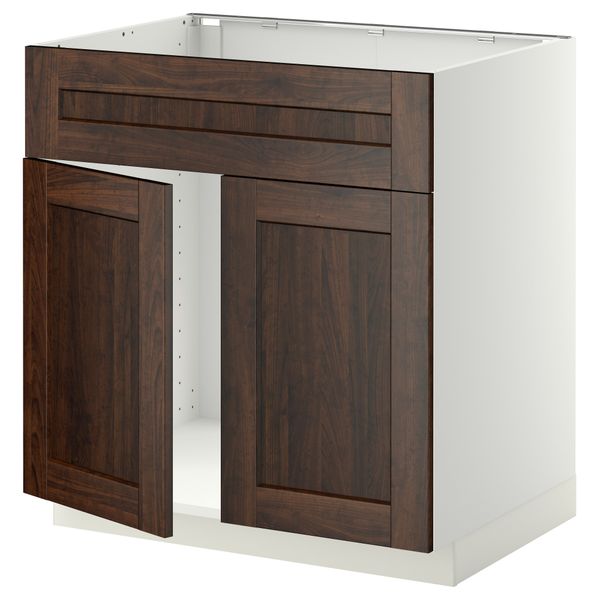Напольный шкаф под мойку 2 дверцы/фронтальных панели МЕТОД, белый, Эдсерум коричневый (80x60 см) - схема-чертеж с размерами