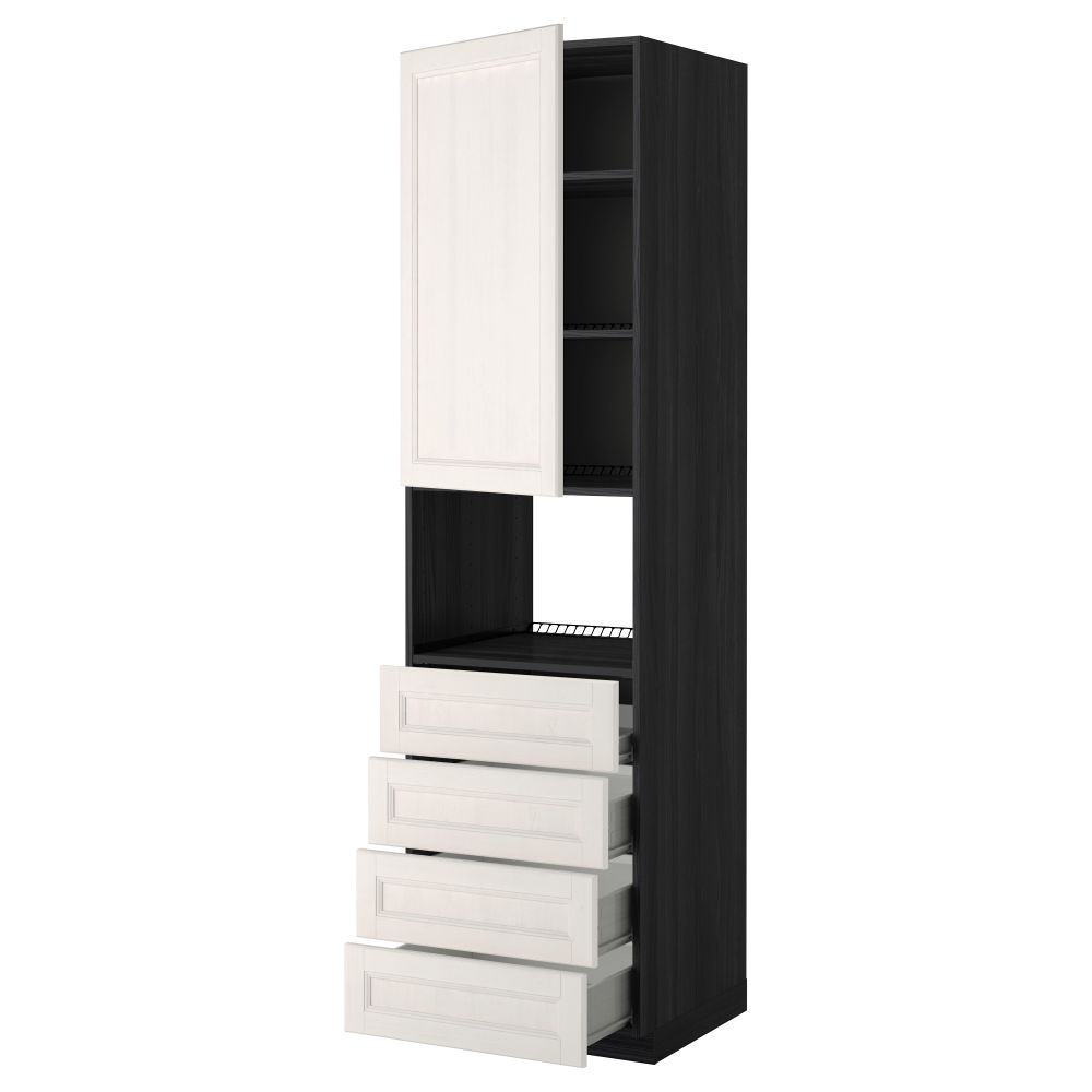 Высокий шкаф для духовки, дверца, 4 ящика МЕТОД / ФОРВАРА, черный, Лаксарби белый - фото 1