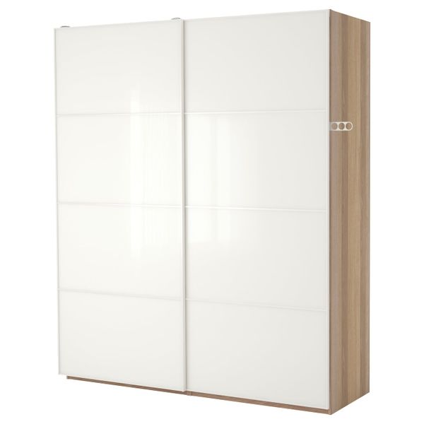 Гардероб, под беленый дуб, Фэрвик глянцевый/белый, 200x66x236 см IKEA ПАКС 893.063.23 - фото 2