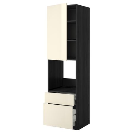 Высокий шкаф для духовки + дверь, 2 ящика МЕТОД / МАКСИМЕРА, черный, Рингульт кремовый