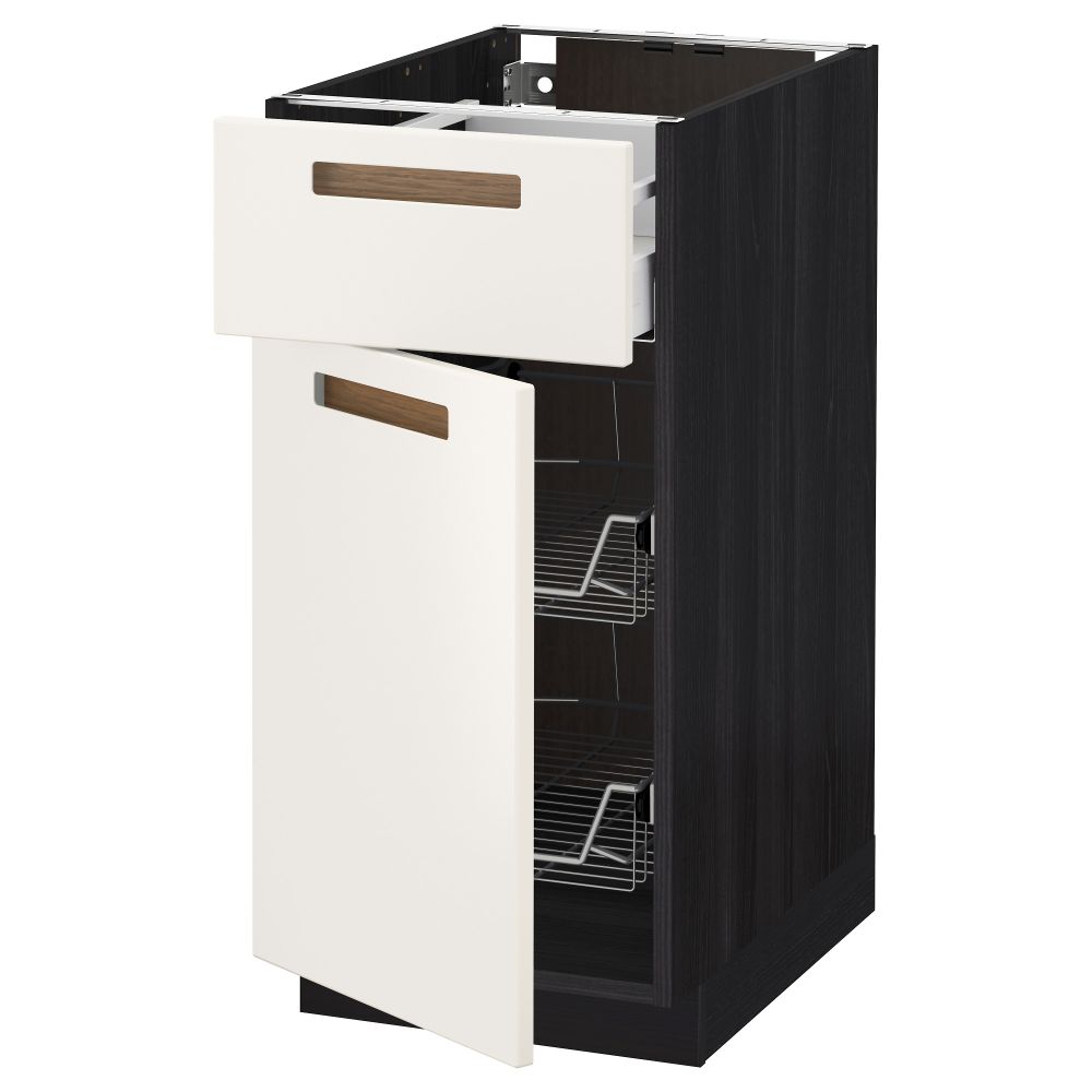 Напольный шкаф с проволочной корзиной, ящиком, дверью МЕТОД / МАКСИМЕРА, черный, Мэрста белый - схема-чертеж с размерами