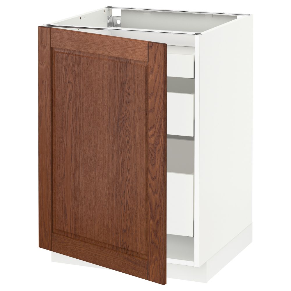 Напольный шкаф с 1 дверцей, 3 ящика МЕТОД / МАКСИМЕРА, белый, Филипстад коричневый - схема-чертеж с размерами