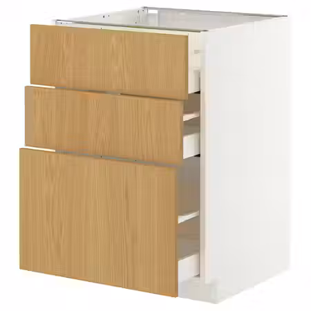 METOD / MAXIMERA Напольный шкаф с 3 ящиками - белый/Sinarp дубовый шпон 60x60 см