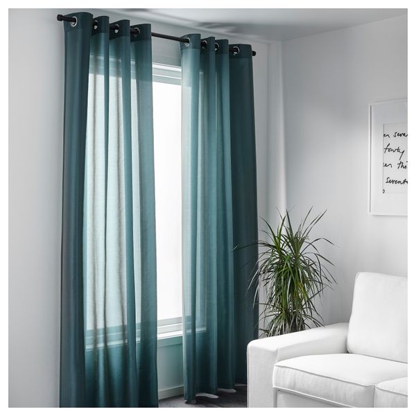 Гардины, 1 пара ПЭРЛЬБУСКЕ, зелено-синий (145x300 см) - схема-чертеж с размерами