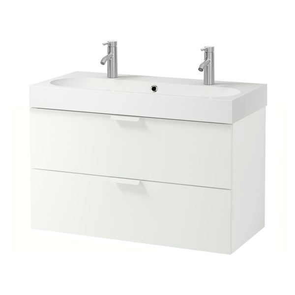 Шкаф для раковины с 2 ящиками ГОДМОРГОН / БРОВИКЕН, белый (100x49x68 см) - фото 2