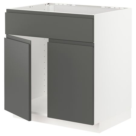 Шкаф под мойку/2 двери/фасад, белый/Воксторп темно-серый 80x60 см IKEA METOD МЕТОД 794.458.81