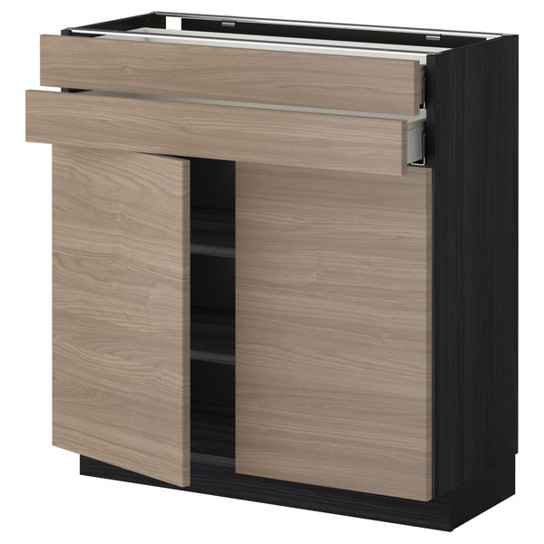 Напольный шкаф, 2 дверцы, 2 ящика МЕТОД / МАКСИМЕРА, черный, Брокхульт светло-серый - фото 1