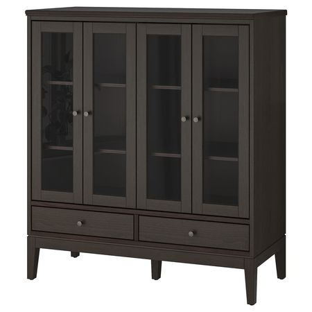 IDANÄS Шкаф со складными стеклян дверцами - темно-коричневый морилка 121x50x135 см