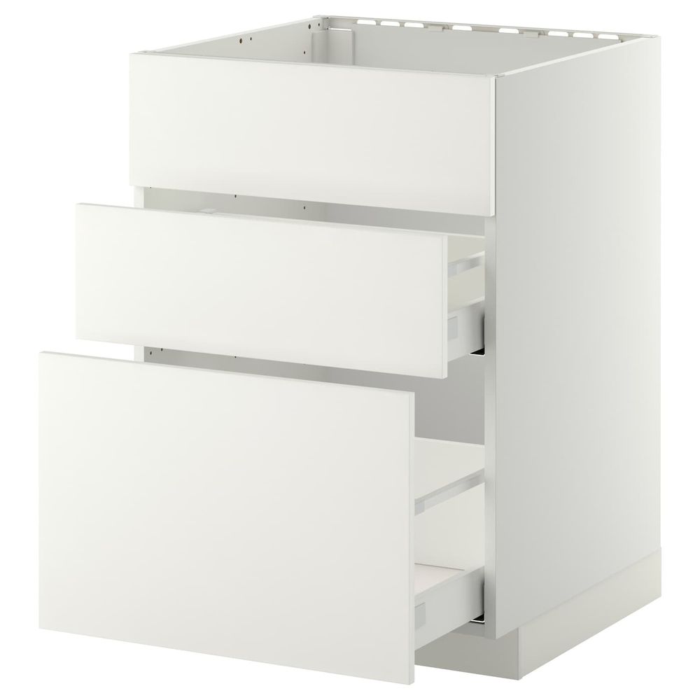 Напольный шкаф под мойку + 3 фронтальных панели/2ящ, белый/Хэггеби белый 60x60 см IKEA METOD МЕТОД / MAXIMERA МАКСИМЕРА - схема-чертеж с размерами