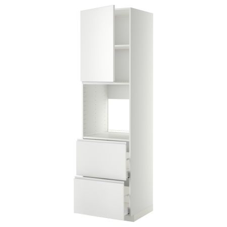 Высокий шкаф для духовки + дверца, 2 форнтальных, 2 высоких ящик МЕТОД / МАКСИМЕРА, белый, Нодста белый