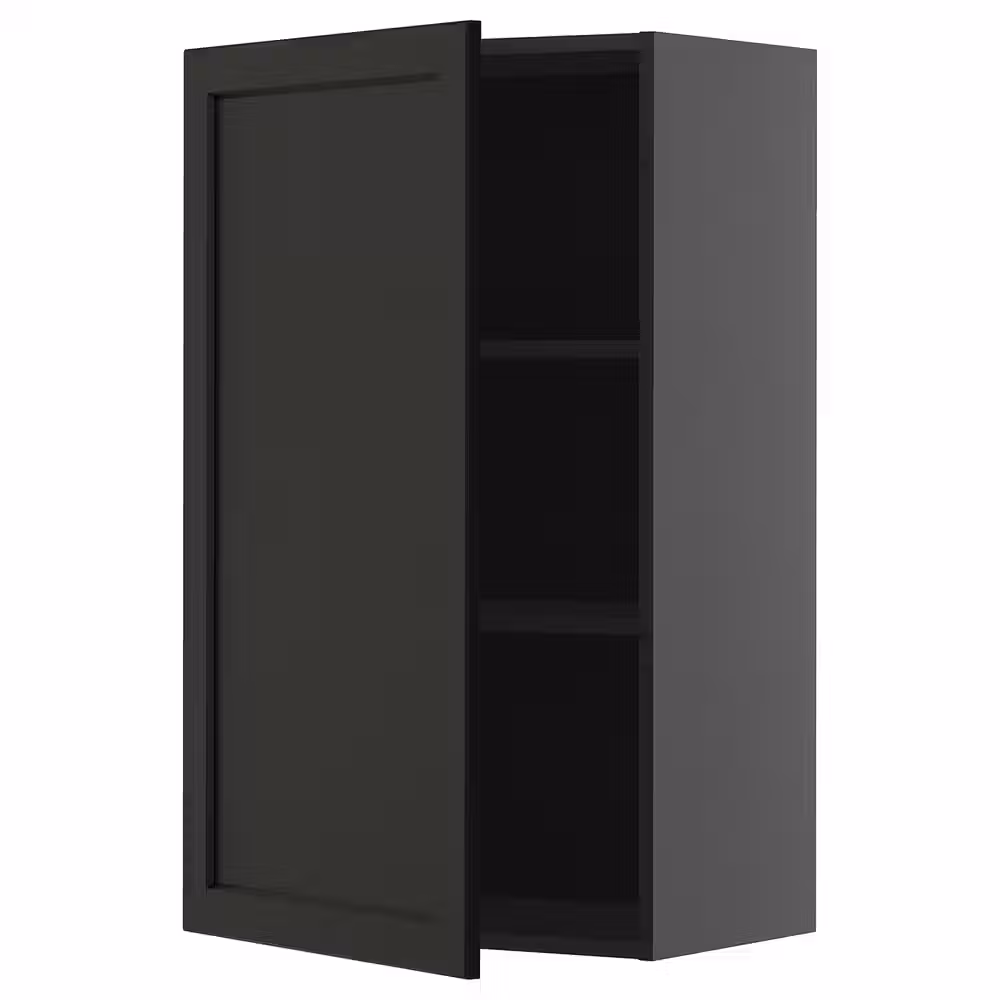 METOD Навесной шкаф с полками - черно-серый/Lerhyttan черная морилка 60x100 см - фото 1