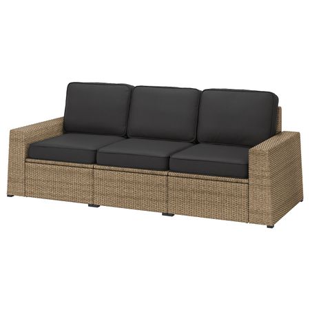 3-местный модульный диван, садовый, коричневый/ЙЭРПОН/дувхольмен антрацит 223x82x90 см IKEA SOLLERÖN СОЛЛЕРОН 393.084.09