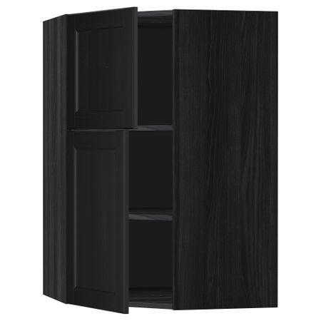 Угловой навесной шкаф + полки, 2 дверцы МЕТОД, черный, Лаксарби черно-коричневый (68x100 см)