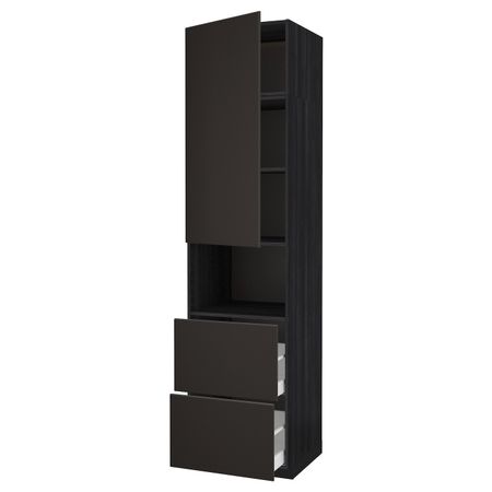 Высокий шкаф для СВЧ/дверца/2ящика, черный/Кунгсбакка антрацит 60x60x240 см IKEA МЕТОД / МАКСИМЕРА 592.206.94