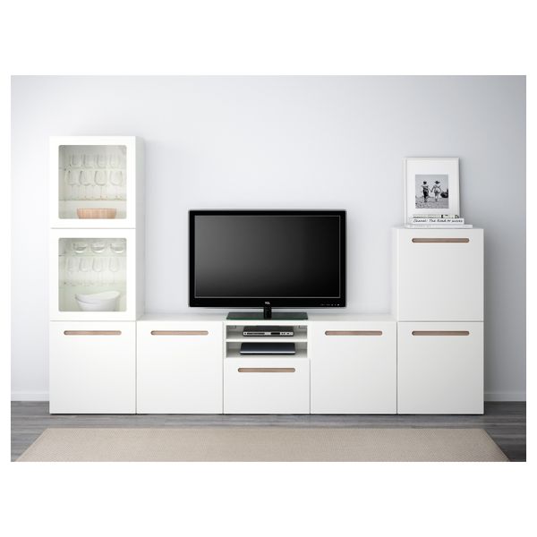 Шкаф для ТВ, комбинированный, стекляные дверцы БЕСТО, Марвикен белый прозрачное стекло (300x40x192 см) - фото 2