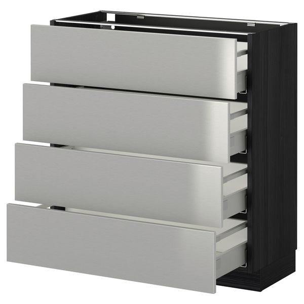 Напольный шкаф 4 фронтальных панели, 4 ящика МЕТОД / МАКСИМЕРА, черный, Гревста нержавеющ сталь - схема-чертеж с размерами