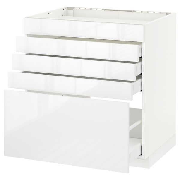 Напольный шкаф для варочной панели, 5 фасадов, 4 ящиков МЕТОД / МАКСИМЕРА, белый, Рингульт белый - схема-чертеж с размерами