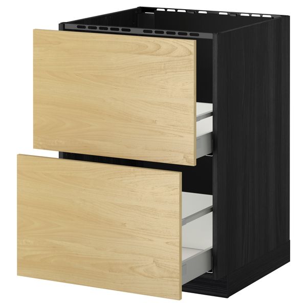 Напольный шкаф под мойку + 2 фронтальных панели, 2 ящика МЕТОД / МАКСИМЕРА, черный, Тингсрид береза - схема-чертеж с размерами