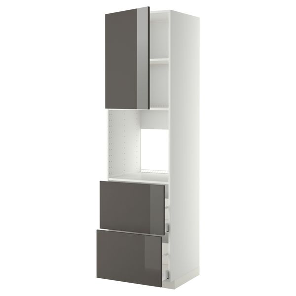 Высокий шкаф для духовки + дверца, 2 форнтальных, 2 высоких ящик МЕТОД / МАКСИМЕРА, белый, Рингульт серый - фото 1