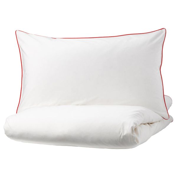 Пододеяльник и 1 наволочка, белый, красный 150x200/50x70 см IKEA KUNGSBLOMMA КУНГСБЛОММА 104.231.79 - фото 1