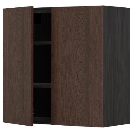 Навесной шкаф с полками, 2 дверцы, черный, Sinarp коричневый, 80x80 см IKEA METOD МЕТОД 694.598.21