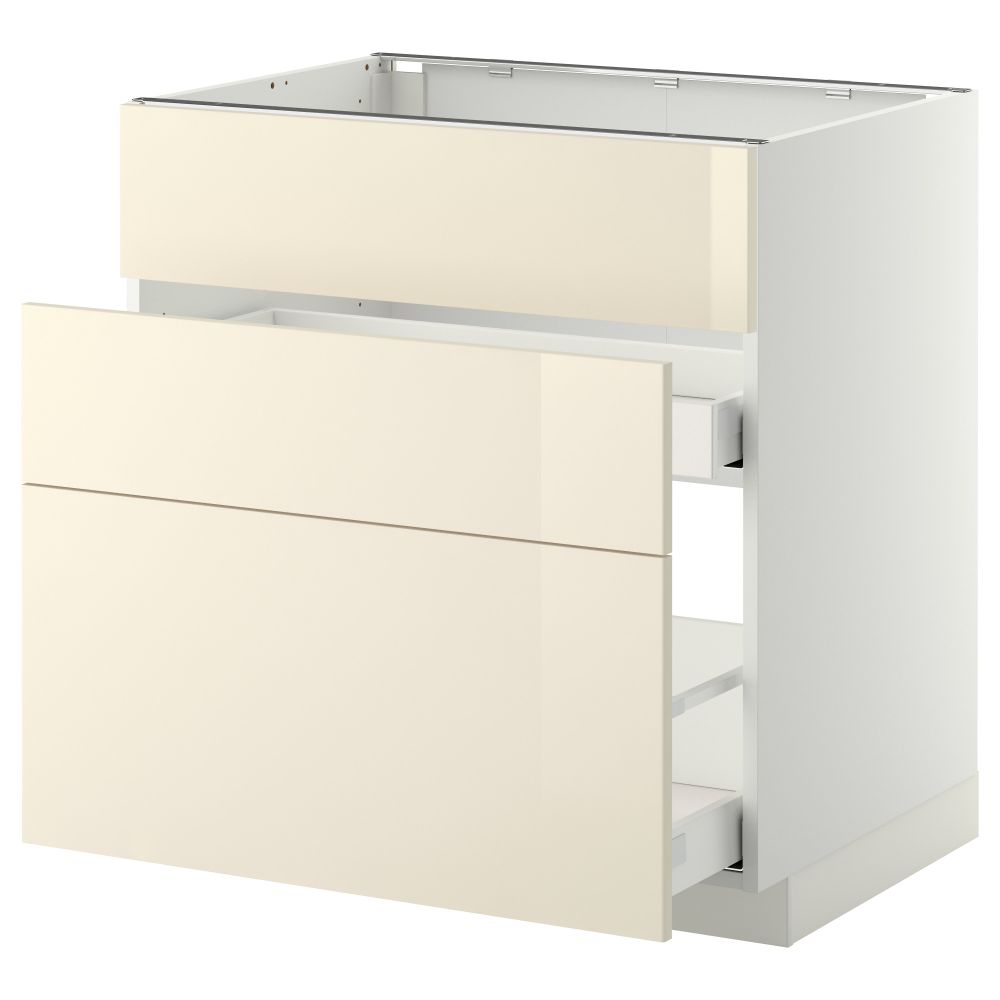 Напольный шкаф под мойку + 3 фронтальных панели, 2 ящика МЕТОД / МАКСИМЕРА, белый, Рингульт кремовый - схема-чертеж с размерами