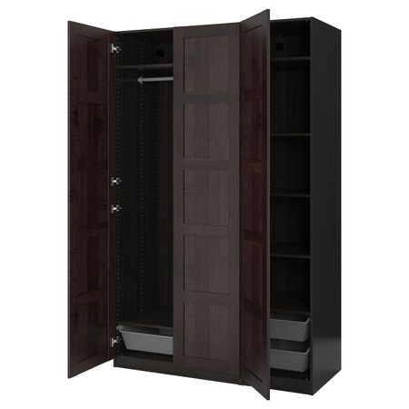 Гардероб, комбинация, черно-коричневый 150x60x236 см IKEA PAX ПАКС / BERGSBO БЕРГСБУ 493.291.47