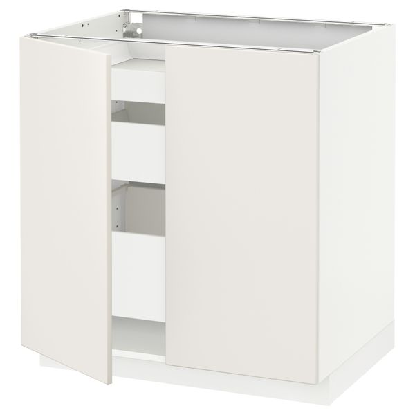 Напольный шкаф с 2 дверцами, 3 ящиками МЕТОД / МАКСИМЕРА, белый, Веддинге белый (80x60 см) - схема-чертеж с размерами