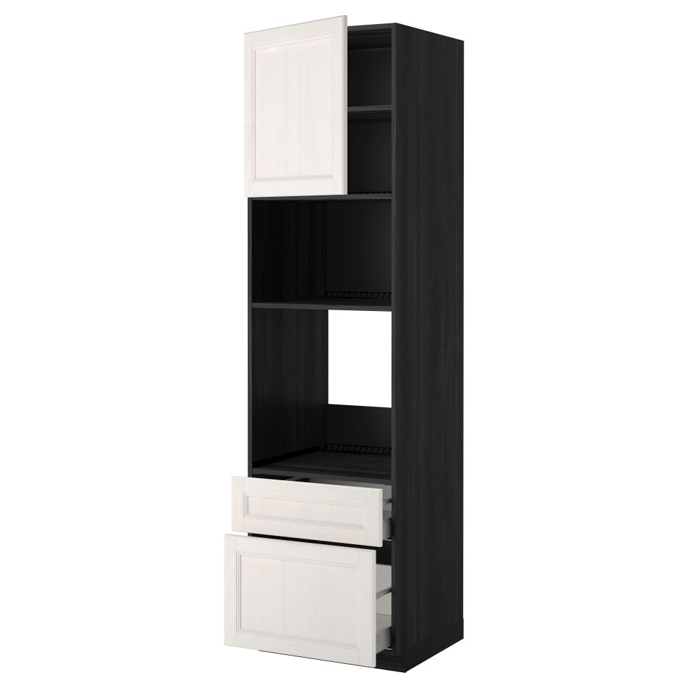 Высокий шкаф для духовки/СВЧ дверца, 2 ящика МЕТОД / МАКСИМЕРА, черный, Лаксарби белый - фото 1