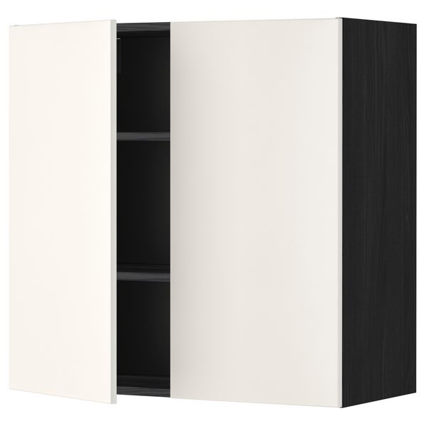 Навесной шкаф с полками, 2 дверцы МЕТОД, черный, Веддинге белый - схема-чертеж с размерами