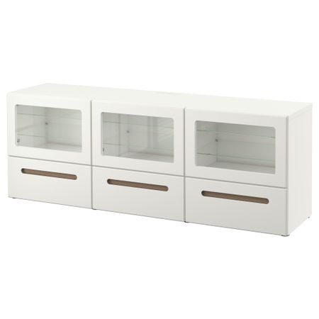 Тумба под ТВ, с дверцами и ящиками БЕСТО, Марвикен белый прозрачное стекло (180x40x64 см)