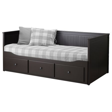 Кушетка с 2 матрасами/3ящиками, черно-коричневый/оготнес жесткий 80x200 см IKEA HEMNES ХЕМНЭС 694.281.51